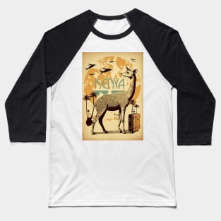 Kenya Giraffe Vintage Travel Art Poster Baseball T-Shirt